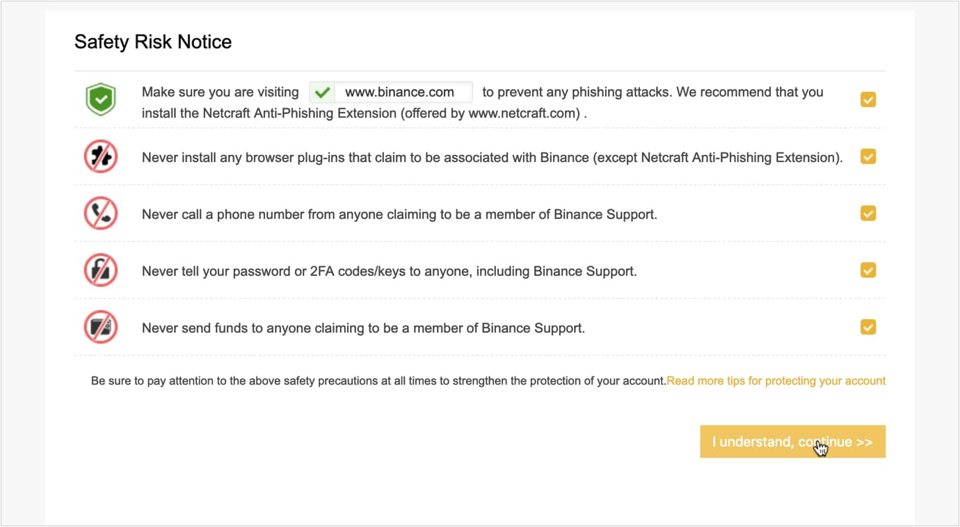 Cuarto paso iniciar sesión en Binance.