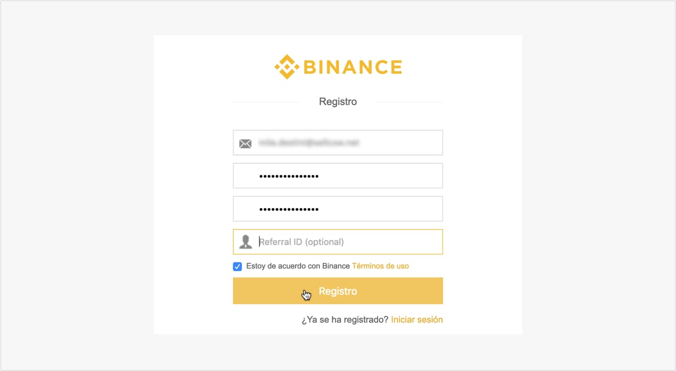 Segundo paso crear una cuenta en Binance.